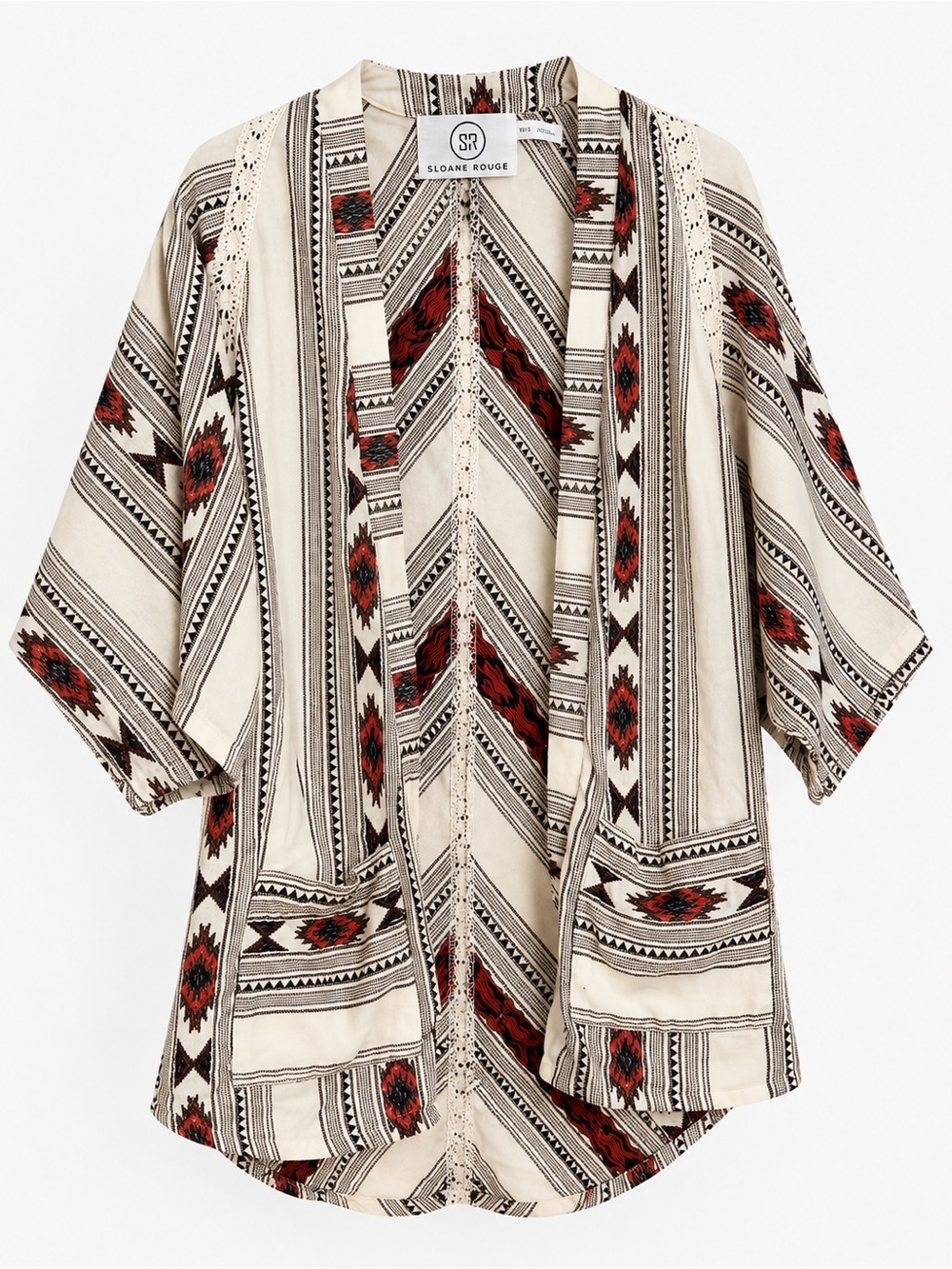 Sloane Rouge XS/S Cream Southwestern Aztec Print Boho Kimono Cardigan